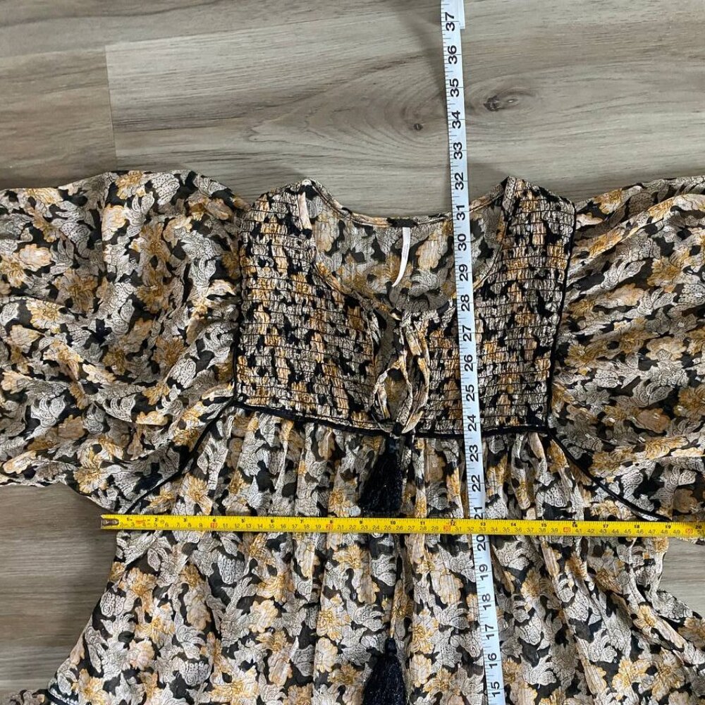 Free People Free Swinging Metallic Thread Floral Print Chiffon Mini Dress - Picture 9 of 9